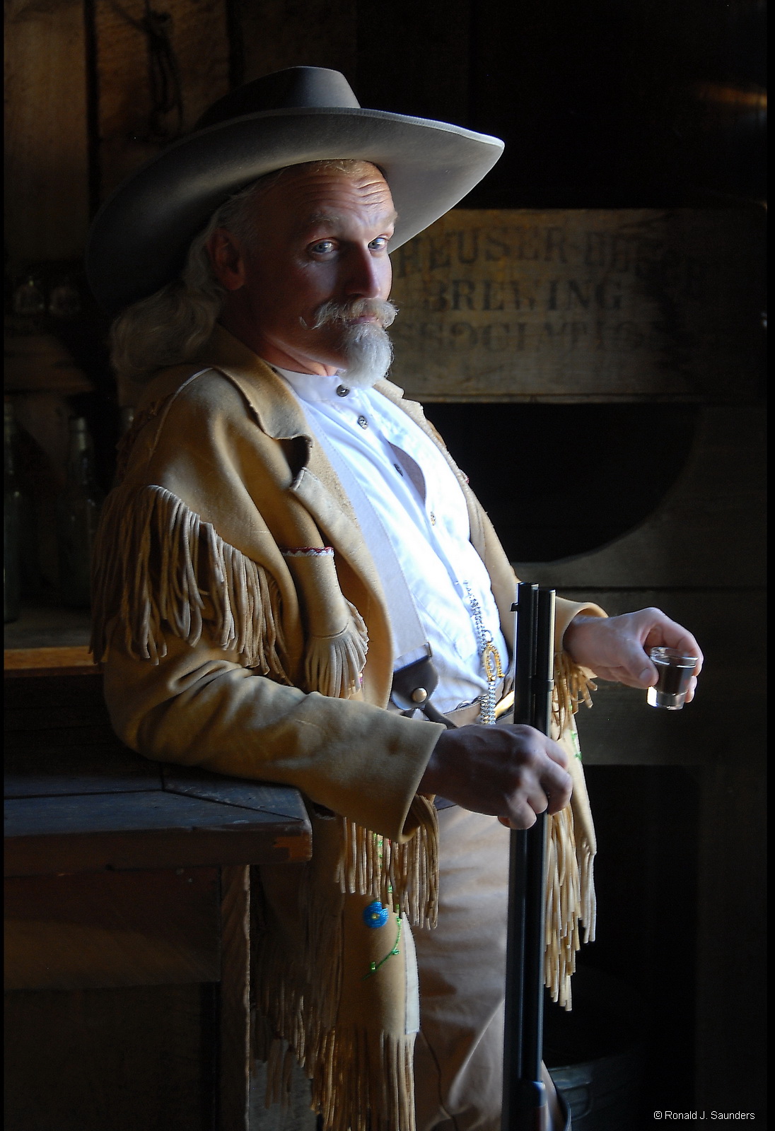 Jake Barzig perorms as Buffalo Bill in the histortic saloon at Silver City, Wyoming.