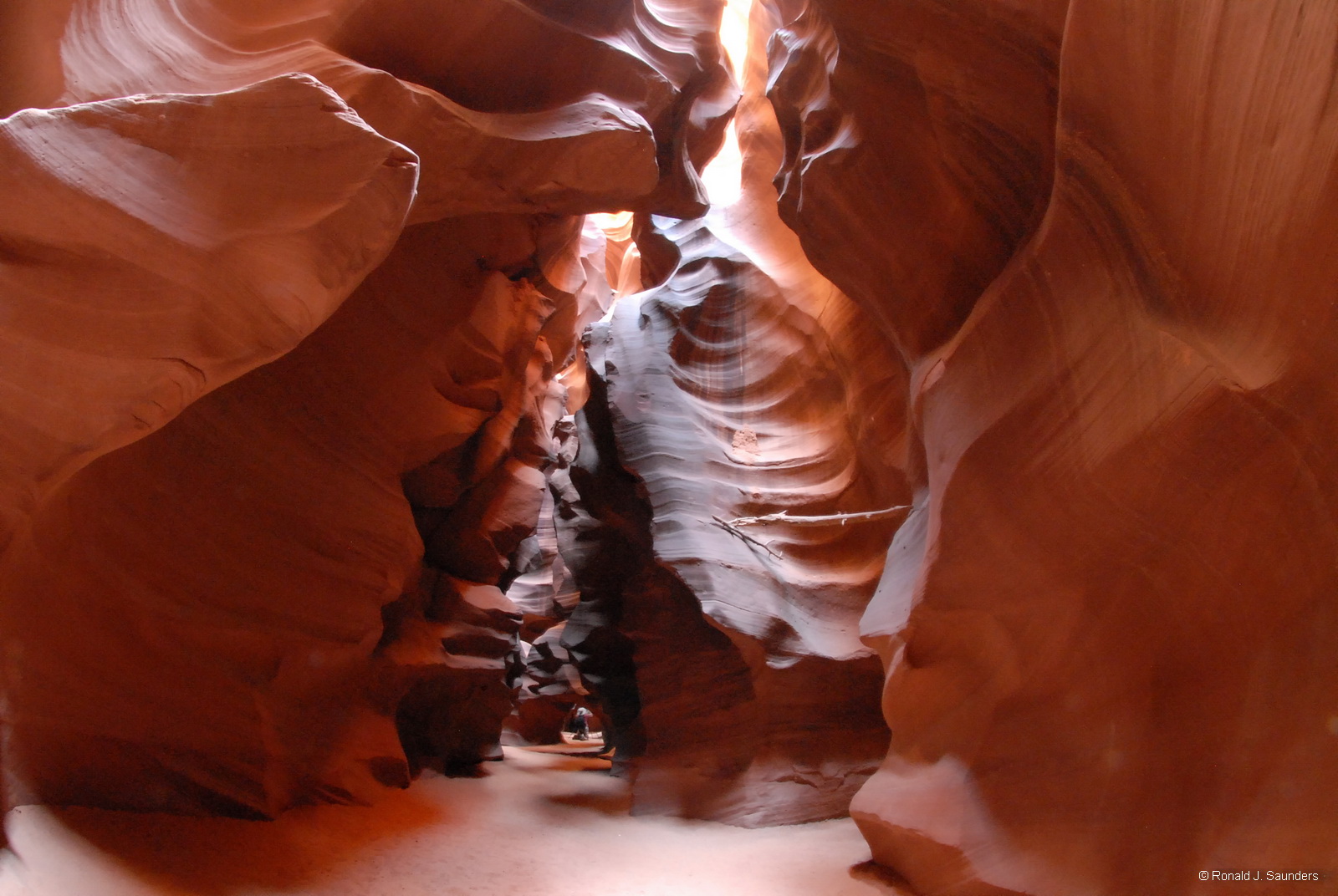 This is one of several wide angle shots of this slot canyon.&nbsp;Taken during the afternoon, there were no beams in the canyon...